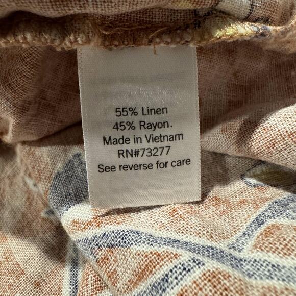 Dress Linen Maxi Babydoll Boho Cottage Romantic Feminine Retro Floral Orange XXL - Picture 3 of 5